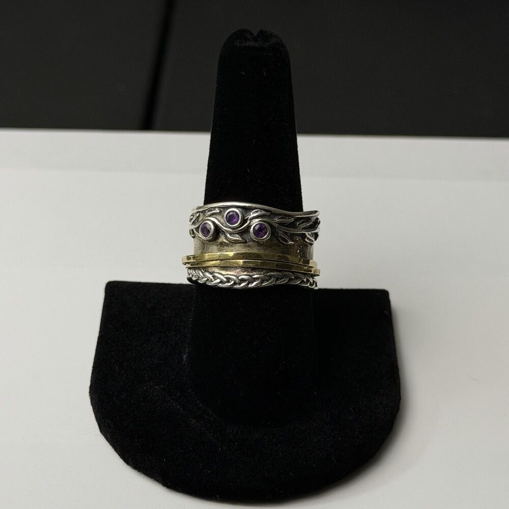 PZ Or PAZ Sterling Wide Spinner Amethyst Ring With Brass Size 9.5
